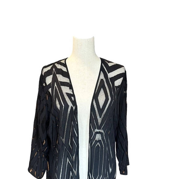 Chico's Black Long Sheer Cardigan Kimono Duster Topper Cover Up XL (Chico's 3) - Picture 10 of 13